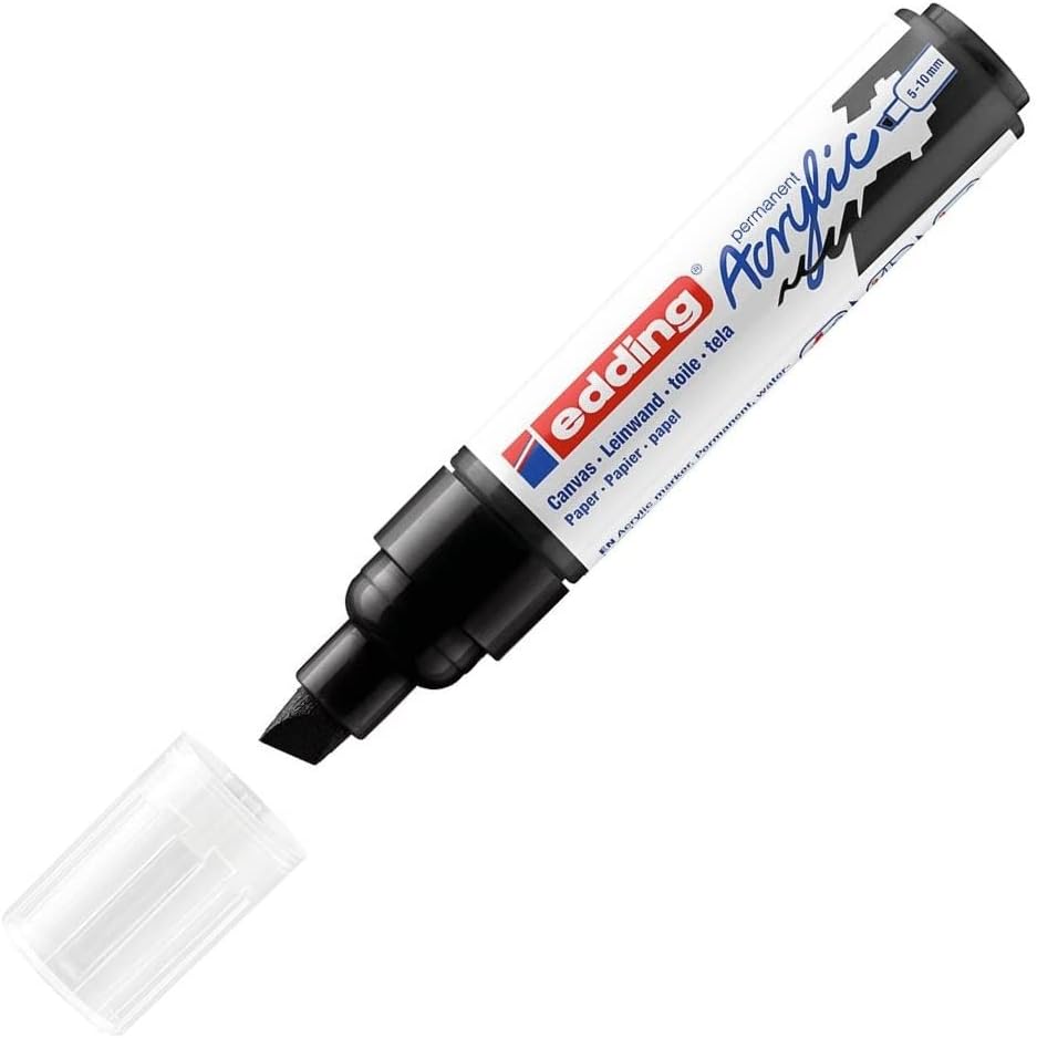 edding 5000 acrylic marker broad - black - 1 waterproof acrylic paint marker - chisel tip 5-10 mm - acrylic paint pens for drawing on canvas, art paper and wood - acrylic markers for pebbles