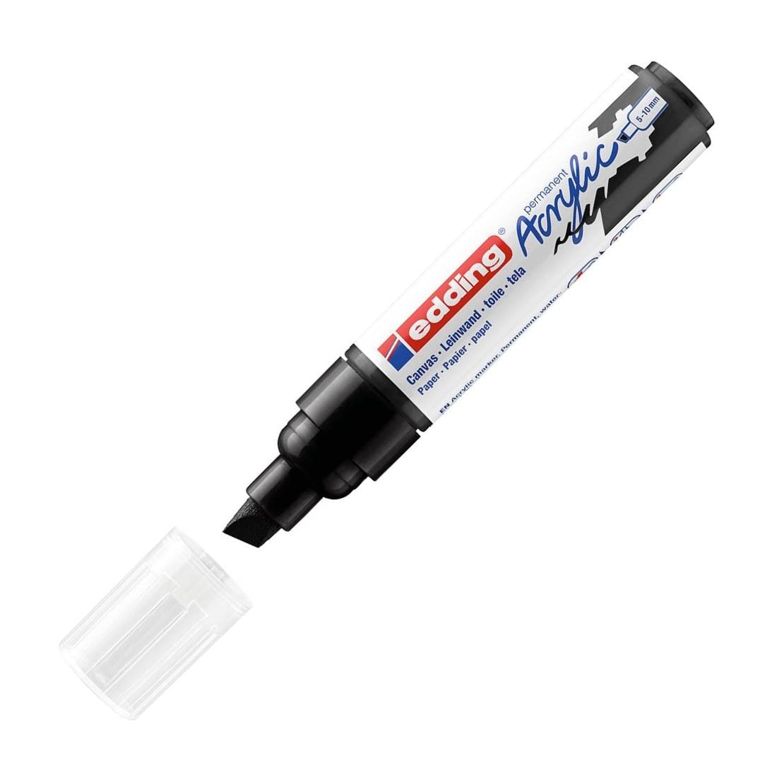 edding 5000 marcador acrílico de trazo grueso - negro - 1 rotulador acrílico resistente al agua - punta biselada ancha 5-10 mm - pintura acrílica para lienzo, papel kraft, madera y piedra