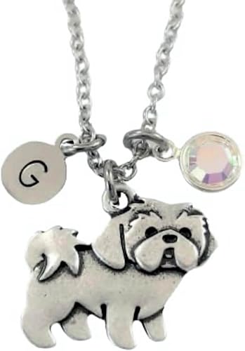 Collar personalizado Shih Tzu con inicial y piedra natal opcional, regalo conmemorativo del perro Lhasa Apso