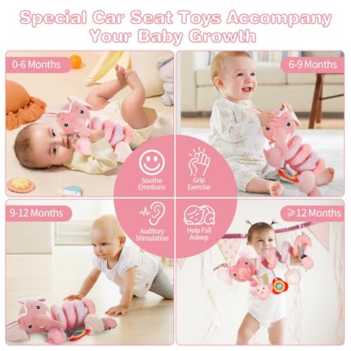 Image of FATI Car Seat ToysBaby Toys 0-6 Months, Spiral Plush Baby Toy for Baby Crib Carseat, Sensory Toys with Squeaker Teether Rattles for 0 3 6 9 12 Months Babies Ideal Gifts