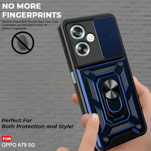Image of Armor Bumper Back Cover Case for Oppo A79 5G Rotating Camera Cover, Ring Holder & Kickstand | Heavy Duty & 360 Degree Protection Oppo A79 5G Back Cover (Blue)