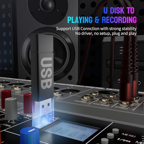Professional DJ Audio Mixer, 12 Channel Audio Mixer, Bluetooth Sound Mixer, USB Interface, 12 XLR Mic/Line Input, AUX, FX Processor MP3, Headphone,+48V Phantom For Karaoke Studio Streaming Recording - Thumbnail 7