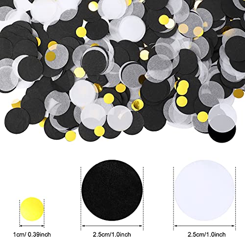 Image of TecUnite Black White Gold Confetti Round Tissue Paper Table Confetti Dots for Wedding Birthday Party Decoration Arts Craft DIY Scrapbooking, 1.76 oz (2.5 cm)