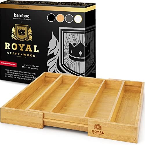 Luxury Bamboo Kitchen Drawer Organizer – Expandable Silverware Organizer/Utensil Holder and Cutlery Tray (Natural)