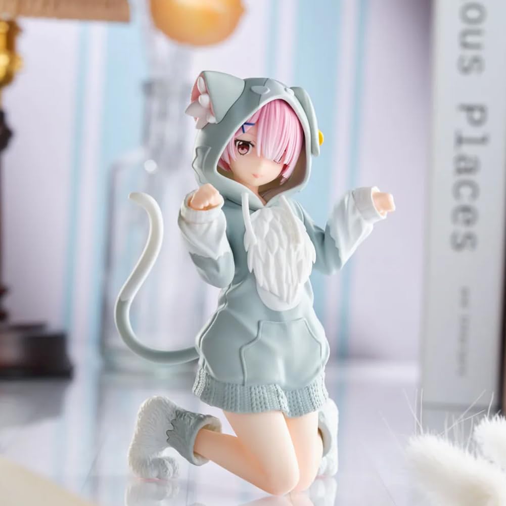 3 sztuki Ram/Rem figurka Anime Re 0 Figure Ram Rem Figurki akcji Kocie uszy Ver Model siedzący statuetka Dekoracja Biurko Ornament Artykuł kolekcjonerski