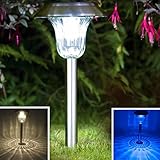 Sogrand Solar Lights Outdoor Pathway Decorations Garden Path Decorative Stake Light Dual Color LED Landscape Home Decor Waterproof Bright Yard Stakes For Outside Walkway Driveway Patio 4Pack