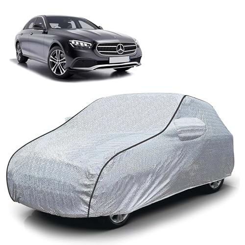 Image of Sulfar 100% Waterproof Car Body Cover Compatible with Mirror for Mercedes Benz E220 (Triple Stitched, Full Bottom Elastic, Magic Silver with Black Piping)