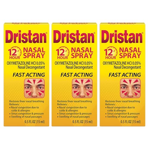 Dristan 12-Hour Nasal Spray Decongestant Fast-Acting Sinus and Nasal Congestion Relief from Colds Hay Fever and Allergies Oxymetazoline HCI Nose Spray Decongestant .5 Fl oz Pack of 3