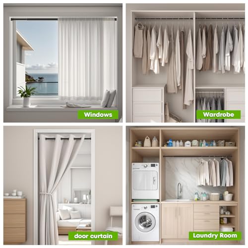 Image of Tension Curtain Rod 30 to 64 inch Adjustable Curtain Rod No Drilling Black Shower Expandable Spring Tension Rod Pressure Spring Curtain Rods for Windows