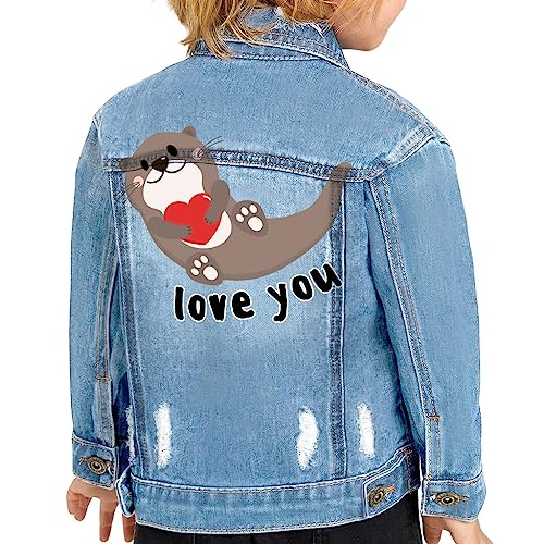 Love You Toddler Denim Jacket - Cute Jean Jacket - Otter Denim Jacket for Kids