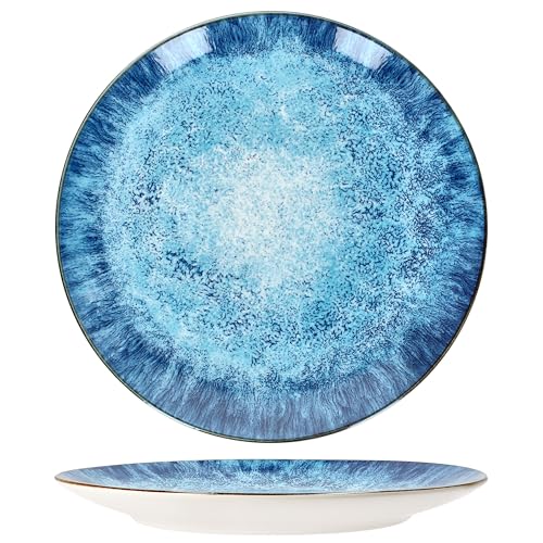 MamboCat Marina 6er Set Speiseteller I Ø 27cm I blaue Porzellan-Essteller mit maritimem Design für 6 Personen I Ozean-Dekor, Gischt I große Teller für Hauptmahlzeiten, zum Grillen & Co