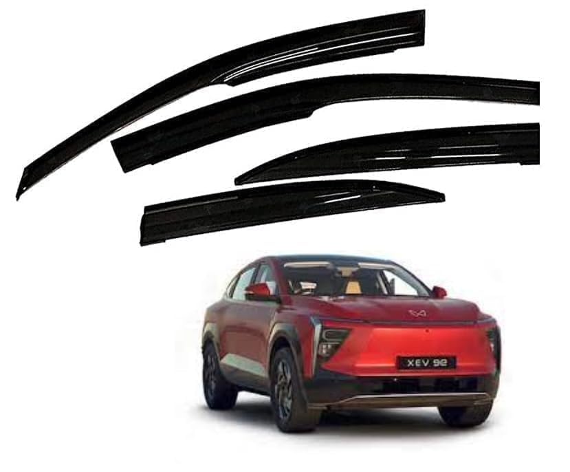 Image of Premium Smoke Car Door Visor Front+Rear Sun /Rain Guard Outside Mount Tape-On Window Visors Compatible with Mahin-dra XEV 9e (2025-2026)