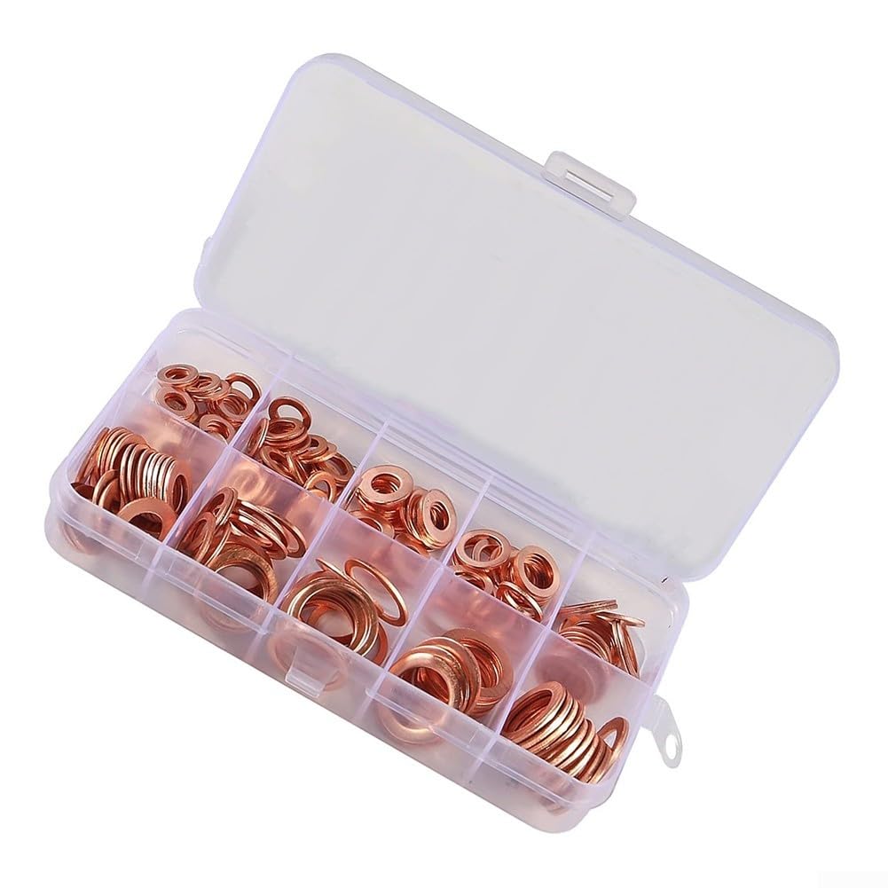 50/100/120 Copper Washer Gasket Kit Flat Ring Assortment with Box for Automotive and Industrial Settings (50pcs aluminum sheet)