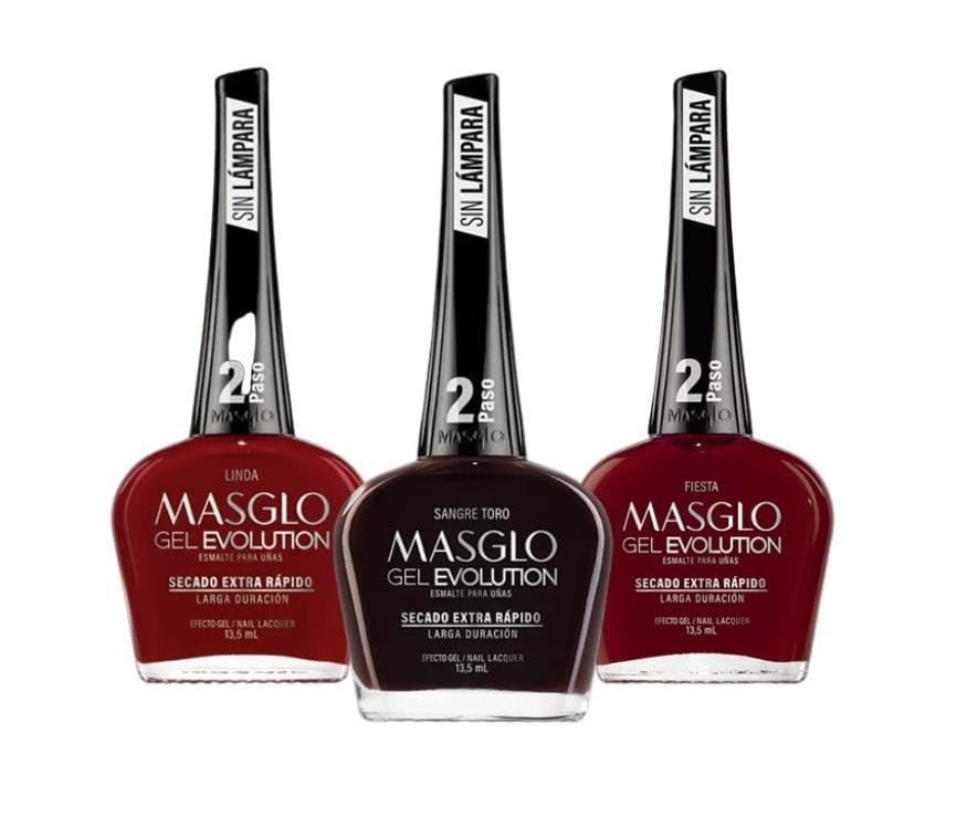 MASGLOGEL EVOLUTION Nail Polish Gel Effect, No UV/Led Lamp Required, Duration up to 12 day, 1 peice color (FIESTA) - Effecto Gel sin necesidad de lampara UV/Led, hasta 12 dias de duracion