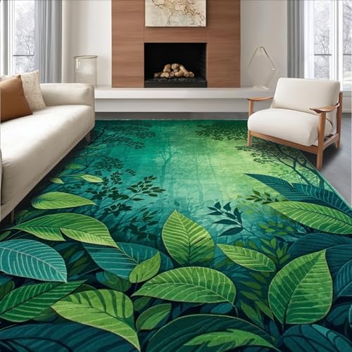 ODIKA Flatwoven High Traffic Area Rug 5x7, Abstract Foliage for