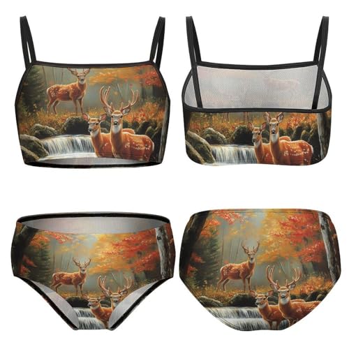Deer Print Girls Swimsuits Two Piece Bikini Sets Beach Sport Swimwear Bathing Suit3