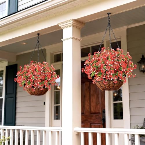 24 Bundles 14"Fake Flower & Eucalyptus Bouquet for Front Porch(Red) by GLIDLION - Used condition - Image 4
