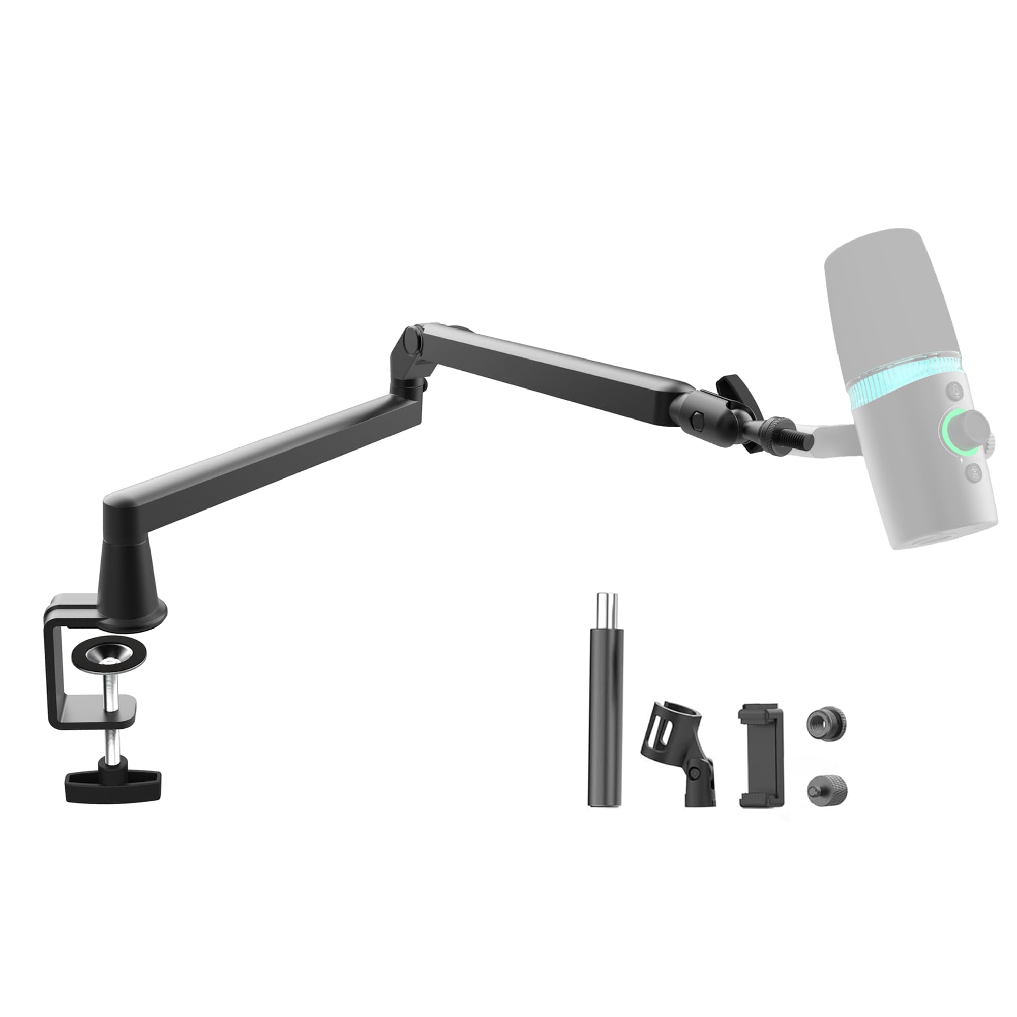 VIVO Premium Broadcast/Podcast Microfoon Boom Arm Stand met 3/8 en 5/8 schroefadapter, Heavy Duty Desk Mount, Professionele Mic Stand met 360 Rotatie, Zwart, STAND-MIC02