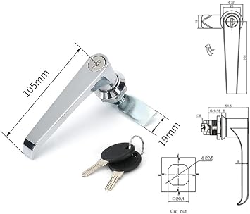 2Pcs Chrome Zinc Alloy Handle Cabinet Cabinet Locks, switchgear, Control Cabinet Locks, Distribution Box Cabinet Door Handle Locks with Keys for Secure Important Files and Drawers