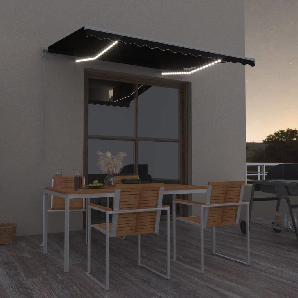 Store Banne Manuel 4,5x3 M Avec LED Solaire - Auvent Terrasse, Balcon - Toile Polyester Résistante UV Et Eau