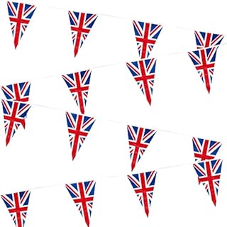 SHATCHI 20m/65ft Long Union Jack Bunting Banner with 50 Triangle Flags Sports Royal Events Street Party Decorations Pub BBQ Great Britain Support