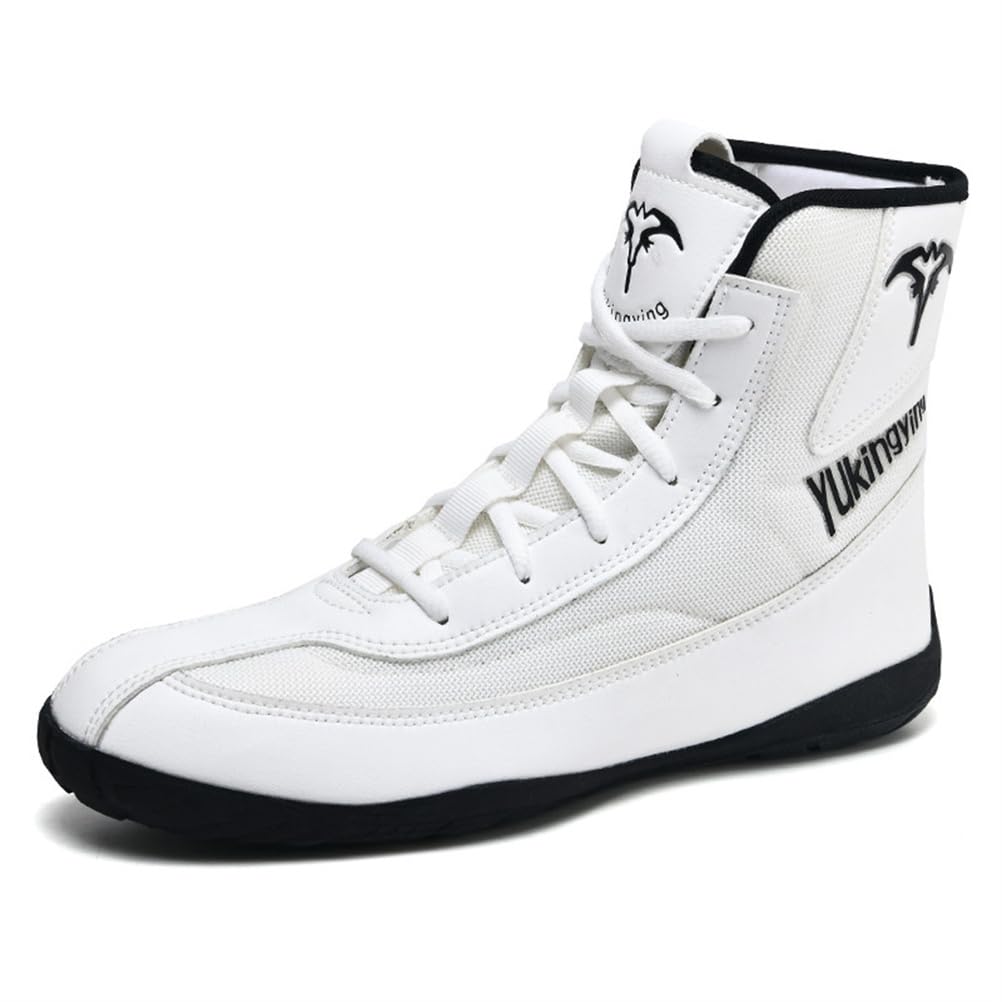 Scarpe da Allenamento da Boxe da Uomo e Donna, Traspiranti, da Pugile, comode, Sportive, per Fitness e Bodybuilding,Bianca,44 EU