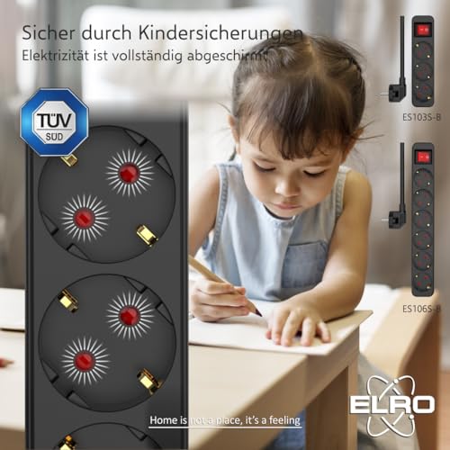ELRO ES106 6-Fach Steckdosenleiste mit Schalter und 1,5m Kabel – Kindersicherung – Schukostecker – max. 3680 W – TÜV-geprüft - Schwarz – Bild 3