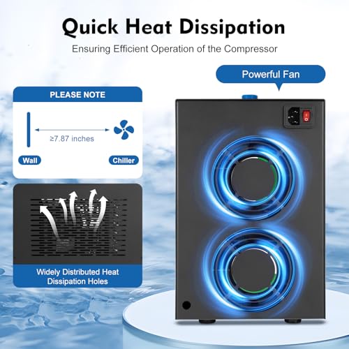 RustyVioum 42gal Aquarium Chiller for Fish Tank, 1/10HP Water Chiller for Cold Plunge Fish Tank Cooling System for Saltwater Freshwater Hydroponic System Axolotl Jellyfish Quiet Compressor - Thumbnail 5