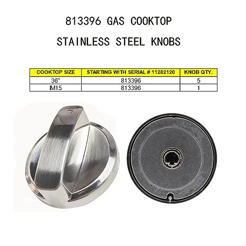 Image of Gas Cooktop 813396 Stainless Steel Knobs Range Burner Knob Replaces 813396, 805071, 808472 (5 Packs)