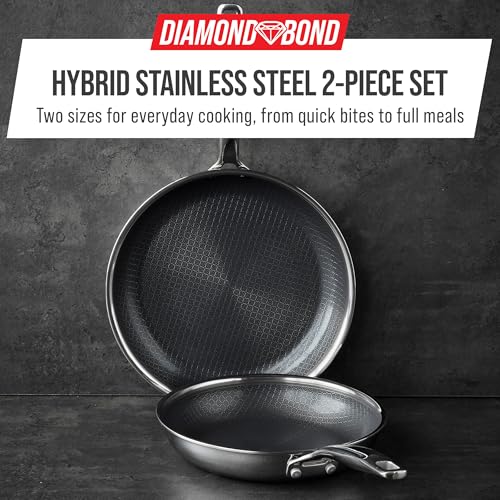 Blue Diamond Hybrid Nonstick Stainless Steel 8” & 10” Frying Pan Skillet Set, PFAS-Free Ceramic Diamond Bond Searing, Egg & Omelet Pan, Dishwasher Safe, Stay-Cool Handle, Induction Ready, All Cooktops by Blue Diamond - Image 3