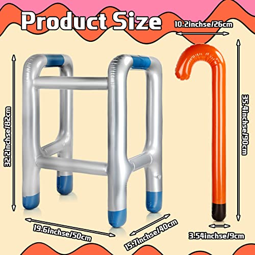 Zonon 2 Pcs Inflatable Walker and Cane Blow up Toy, Over The Hill Gag Gifts Cane Prop Funny Old Age Accessories for Little Teen 100th Day of School Retirement Dress up Party Decoration by Zonon - Image 2