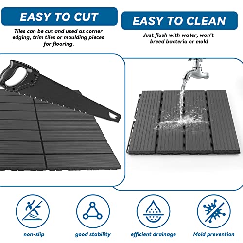 Tneltueb 36 Sq. Ft Plastic Interlocking Deck Tiles, 36 Pack Patio Deck Tiles Waterproof Outdoor Flooring 12" X 12"All Weather Uses For Porch Poolside Balcony Backyard Pathway, Charcoal Gray #TOP2