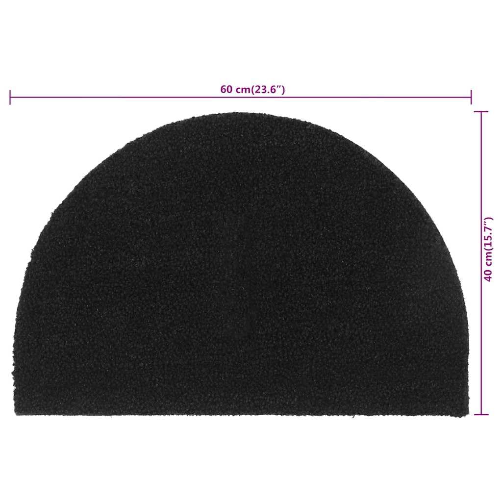 Felpudo negro semicircular 40 x 60 cm fibra de coco con base antideslizante de PVC para interior y exterior, felpudo como rascador para entrada, pasillo, terraza y jardín