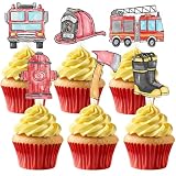 36 decorazioni per cupcake a forma di camion dei pompieri, decorazioni per feste a tema pompiere, perfette per feste di compleanno, pompieri, baby shower e camion dei pompieri