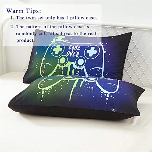 Kids Gaming Bedding Sets Full Size For Boys Teen, 5 Piece Bed In A Bag Gamer Comforter Set With Sheets, 3D Colorful Video Game Controller Comforter, All Season Soft Microfiber Bed Set(Blue,Full) #TOP5