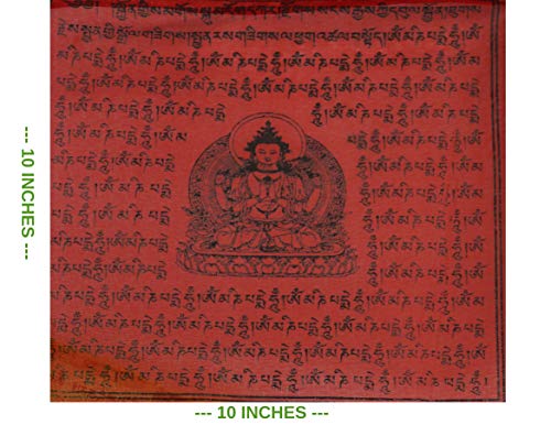 Tibetan Prayer Flag 10 X 10 Inches Large Roll Of 25 Flags – Traditional Design With 5 Element Colors – Lung Ta Wind Horse Outdoor Flag - Handmade In Nepal #TOP2