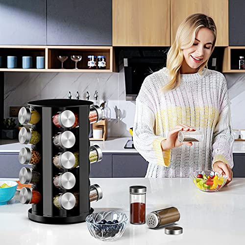 Handisen Rotating Spice Rack Organizer for Cabinet, Spice Racks Storage with 20 Jars, Spinning Spice rack for Kitchen Countertop, Spice Holder,Seasoing Storage Racks, Silver by Handisen - Image 2