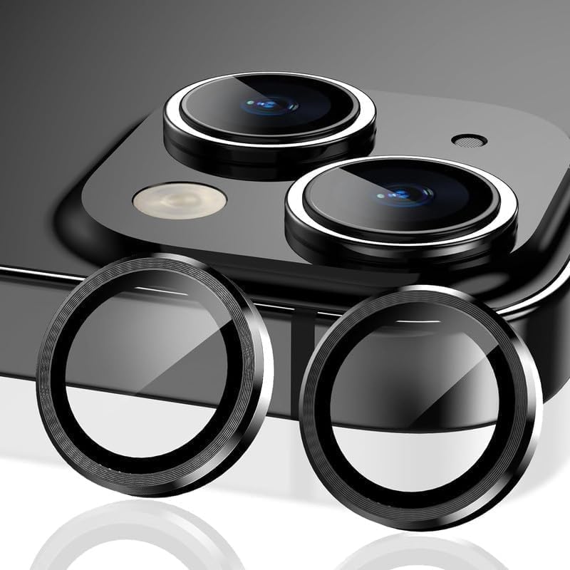 Image of BATCHONE Tempered Glass Camera Lens Protector Ring Compatible For Iphone 15 /15 Plus(Black) Case Friendly With Easy Installation Kit