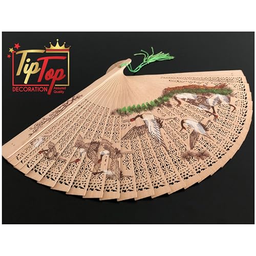 Image of Classic Saras Crane Hand Painted Designer Wooden Japanese Hand Held Fan (17 inch) (Pack Of 1)