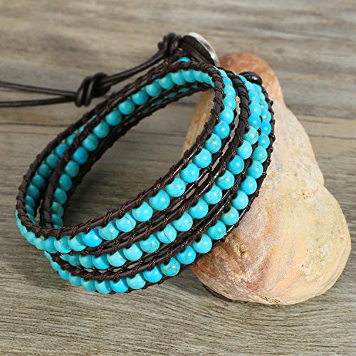 Image of KELITCH Turquoise Beads Bracelets Leather 3 Wrap Bracelet Handmade Women Heart Jewelry