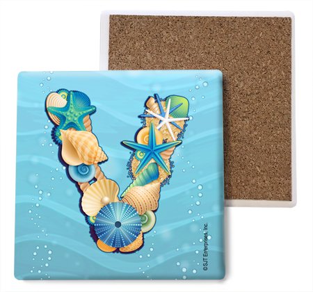 Dessous-de-verre V pierre absorbante thème plage, cadeau idéal