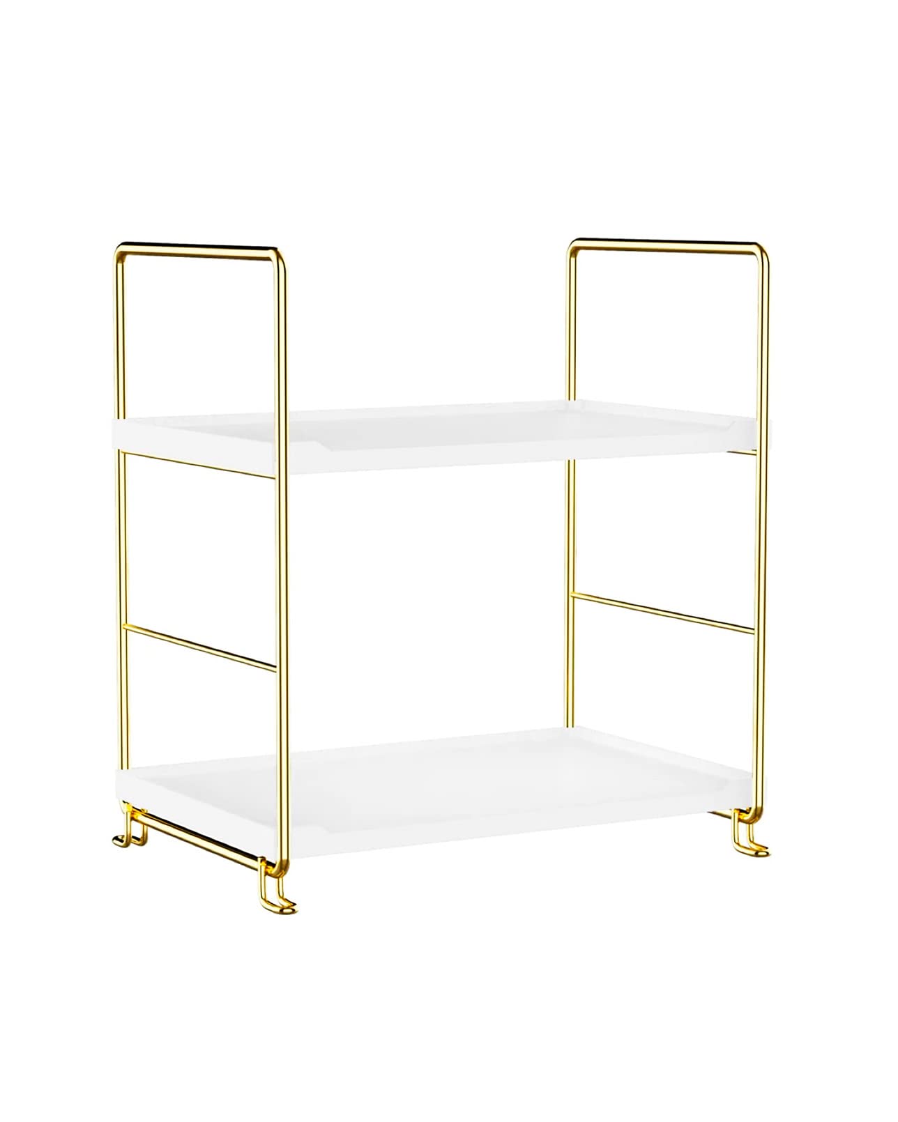 Lemonadeus 2-Tier Standing Rack Kitchen Cabinet Spice Rack Plastic/Metal Vanity Tray Cosmetic Organizer Standing Counter Shelf Skincare Organizer (GOLD)