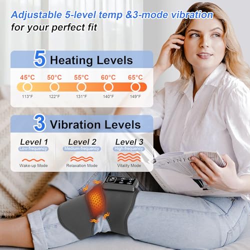Masajeador de rodilla con calefacción, almohadilla vibradora inalámbrica para relajación diaria, batería de 3000 mAh, 5 niveles de calor y 3 modos de masaje para rodillas y codos miniatura 4