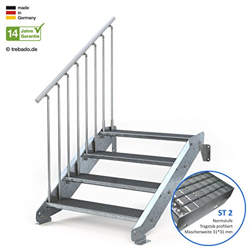 Preisvergleich Produktbild Außentreppe 4 Stufen 100 cm Laufbreite - einseitiges Geländer links