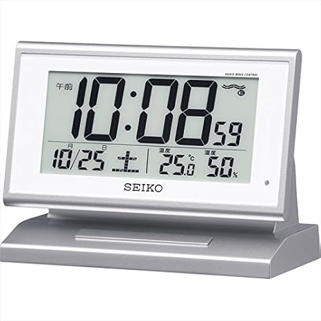 Amazon Co Jp セイコー ライト自動点灯電波目覚まし時計 おき型 置型 卓上 せいこー デジタル Seiko カレンダー アラーム 電波時計 温度 湿度 温湿度 F7107 02 ホーム キッチン
