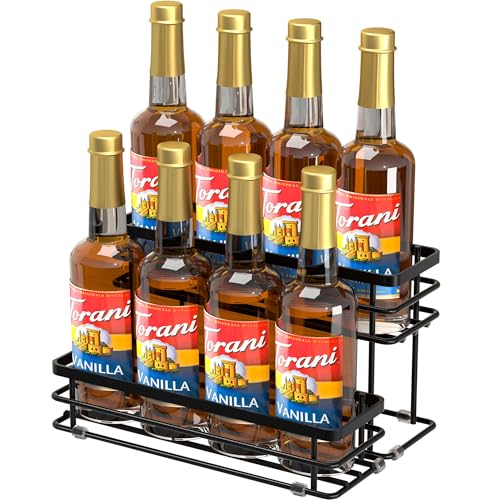 Homedawn コーヒーシロップラックオーガナイザー シロップボトルホルダースタンド コーヒーバー用 2段 8本収納 シロップ ワイン ドレッシング キッチンカウンタートップ用 (8ボトルブラック)の商品画像（Amazon）