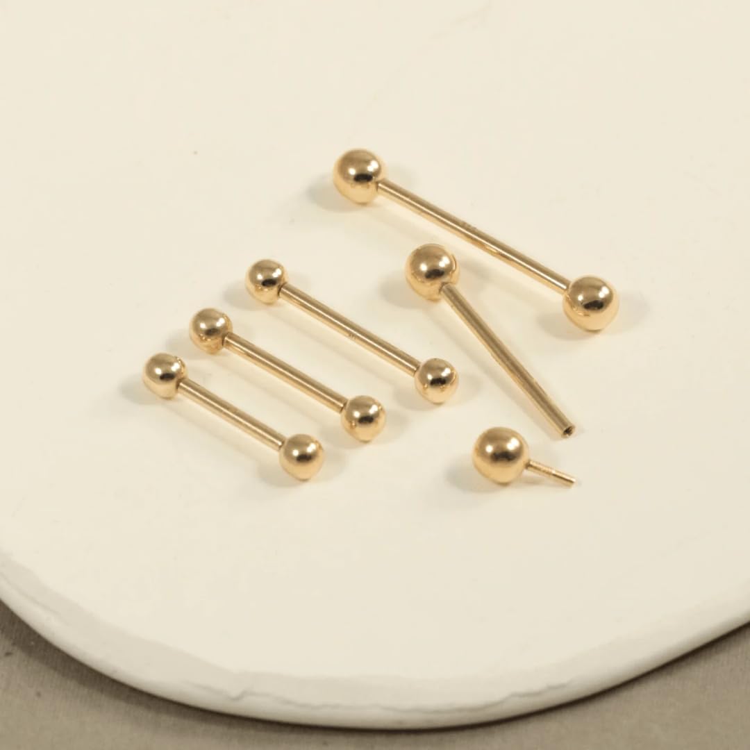 Zungenpiercing aus 14 Karat massivem Gold mit Kugelenden, gerader Barbell-Zungenring, sichere Schraubkugeln, oraler Piercing-Schmuck für den täglichen Gebrauch für Damen und Herren