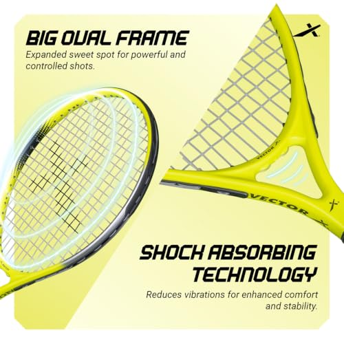 Image of Vector X VXT-1100 21 inch Aluminium Lawn Tennis Racquet for Adults & Kids, Lightweight, Durable & Beginner Tennis Racket Gear for Children, for Outdoor Game Play, Practice & Training (Black-Yellow)+Cover