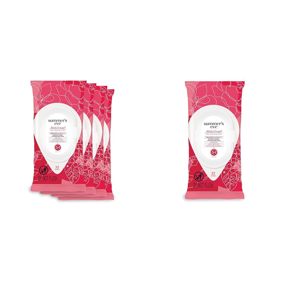 Summer's EveBlissful Escape Daily Refreshing Feminine Wipes, 32 Count (4 Pack + 1 Pack)