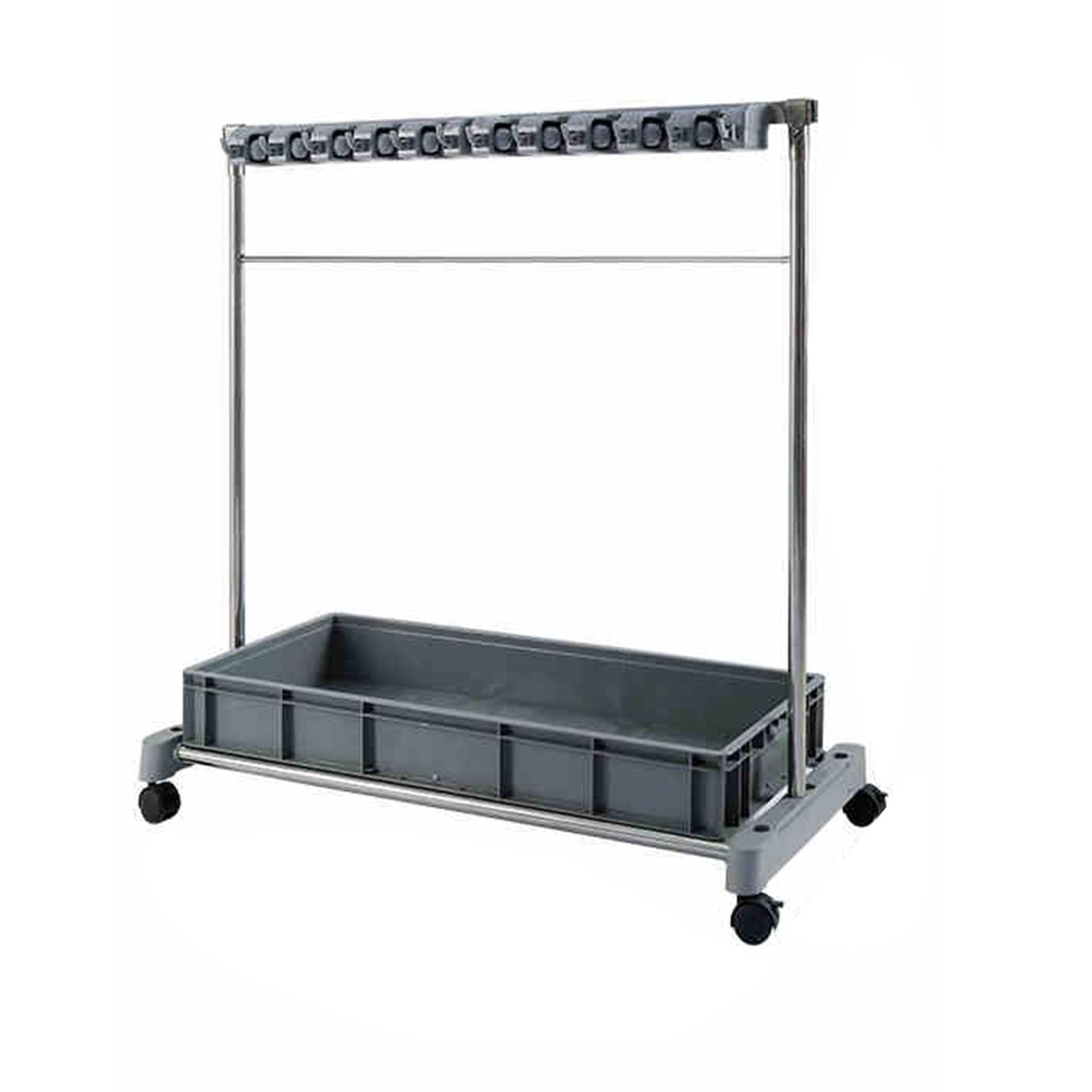ASerZenith Broom Rack Organizer - Floor Standing Tool Cart With Wheels And Drain Basin For Long Handled Tools, Rakes, And Brooms - Ideal Cleaning Supplies Storage Solution